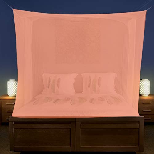 Gesto Mosquito Net/Machhardani – Polycotton Mosquito Net for Bed King Size/Double Bed – Durable Rectangular Mosquito Nets – 256 Mesh Bed Net for Insects & Bugs Protection – Mosquito Net for Home(7 x 7 Feet, Peach)